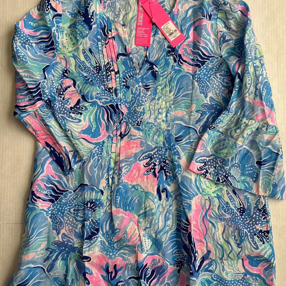 Lilly Pulitzer Hollie Linen Tunic (Saltwater Blue, Shade Seekers) (Medium) (NWT)